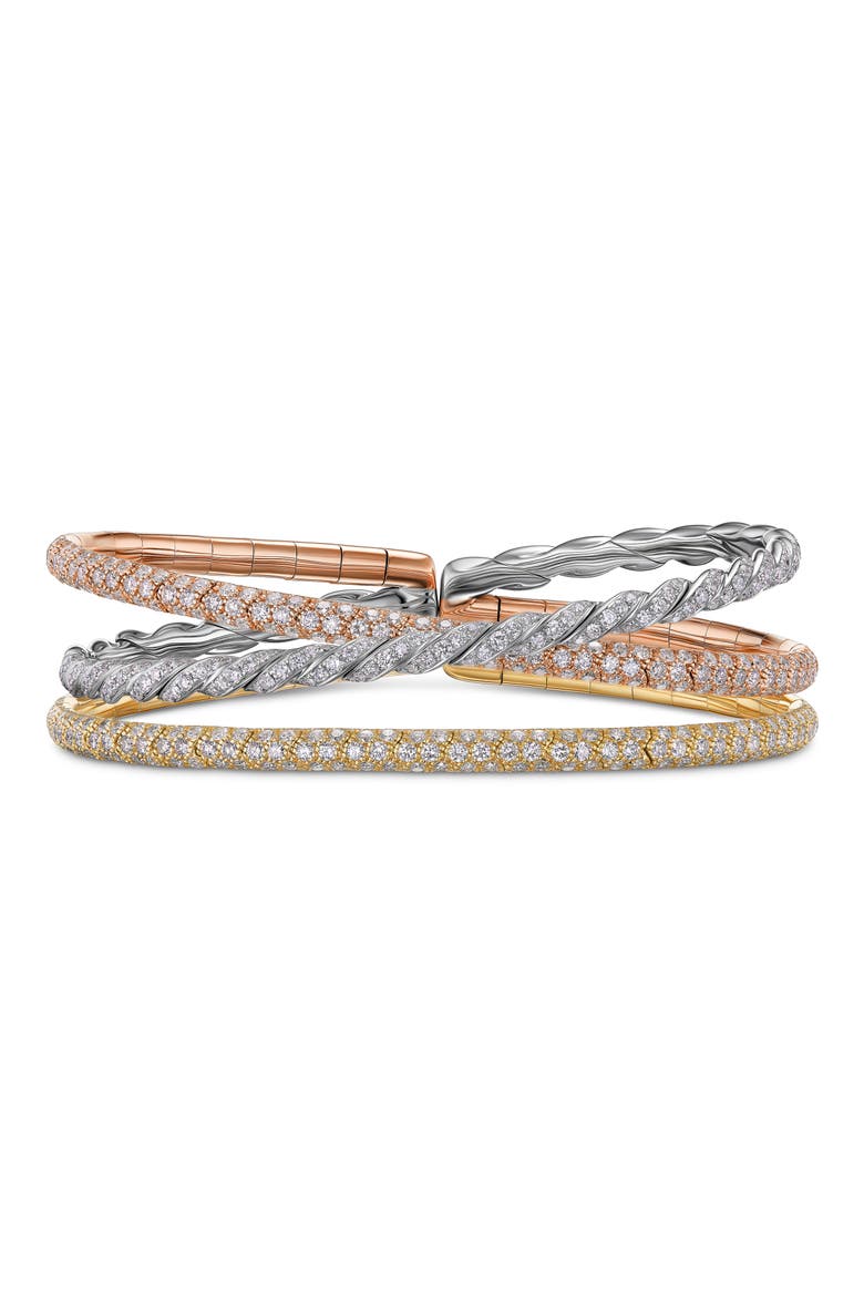 Pavéflex Three Row Diamond Bracelet, Main, color, YELLOW/ WHITE/ ROSE GOLD