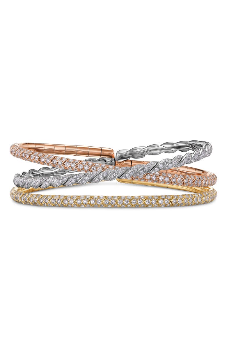 David Yurman Pavéflex Three Row Diamond Bracelet, Main, color, Yellow/ White/ Rose Gold