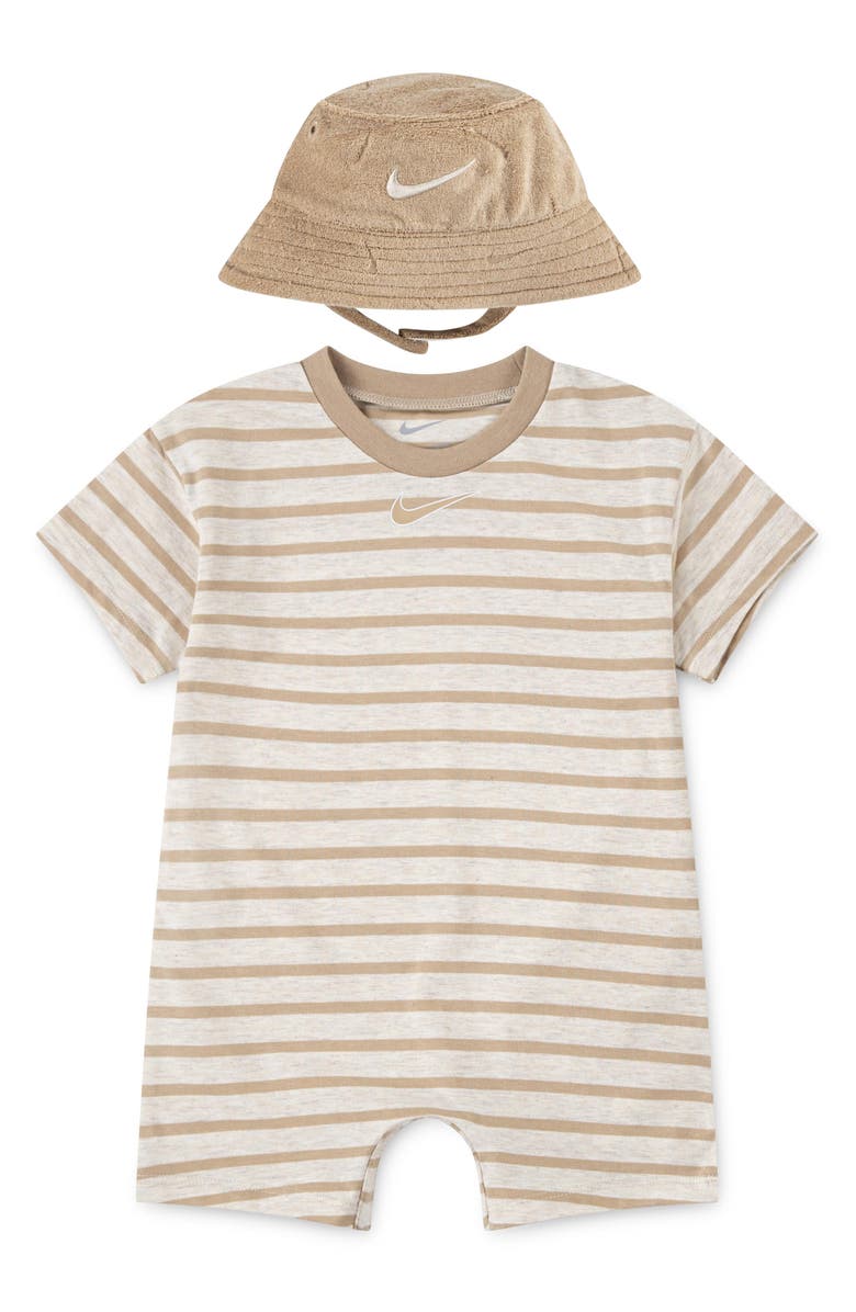 Nike Stripe Romper & Bucket Hat Set, Main, color,