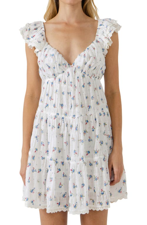 Free The Roses Floral Tie Back Cotton Minidress In White Multi