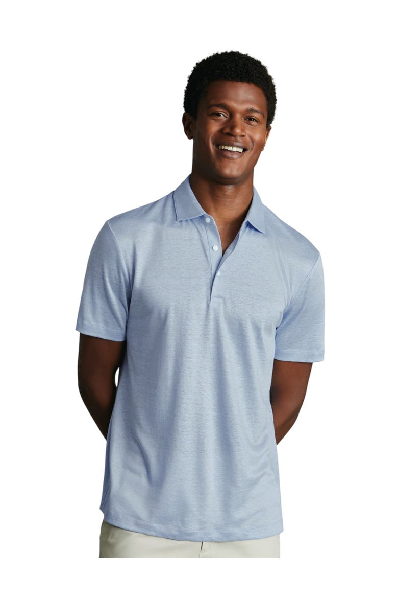 Short Sleeve Linen Polo, Main, color, Sky Blue