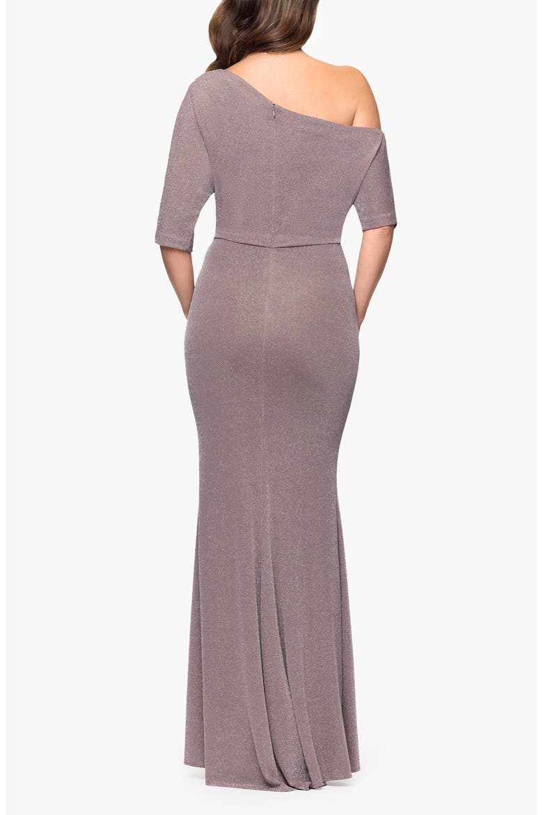 Shimmer One-Shoulder Gown, Alternate, color, TAUPE/ SILVER