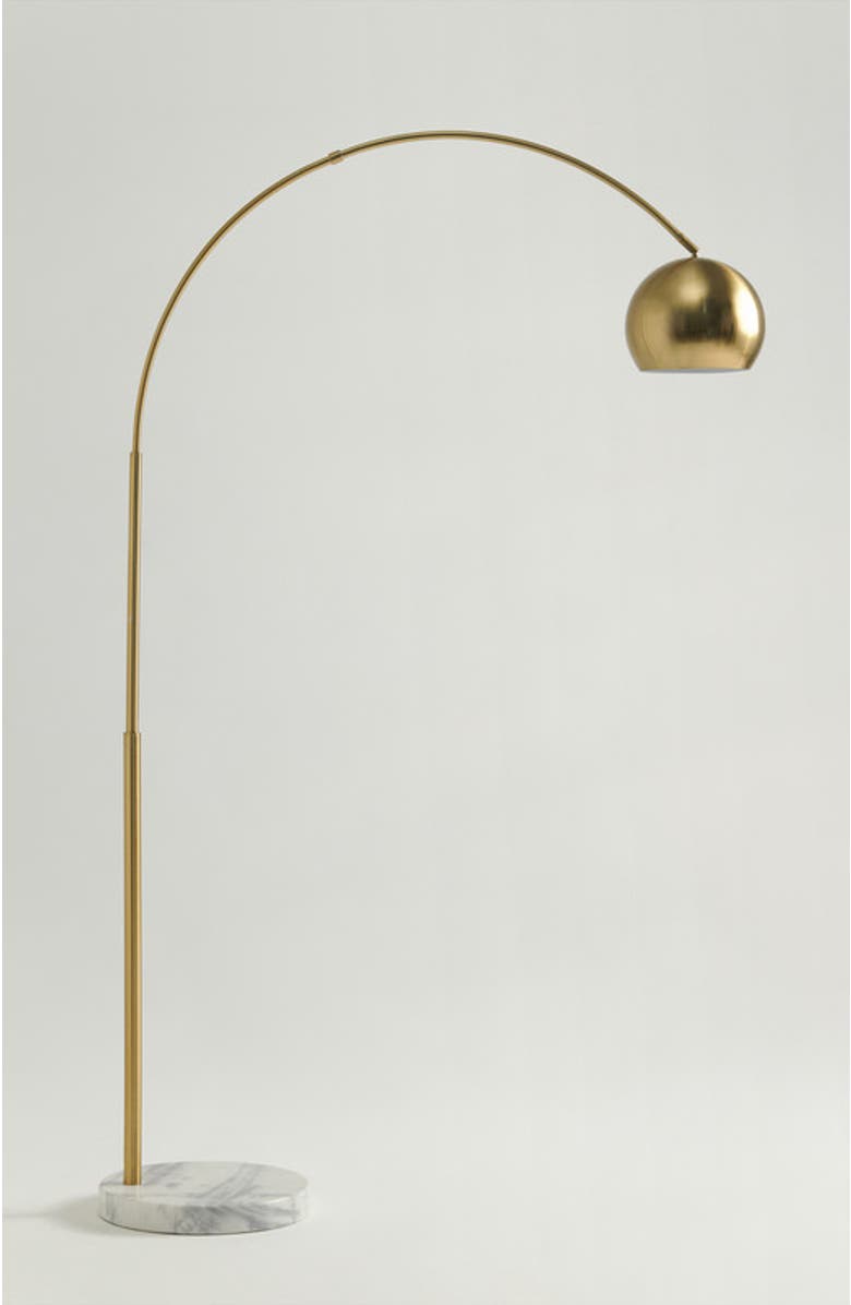 Brightech Olivia 75" Adjustable LED Floor Lamp with Metal Bowl Shade and Marble Base, Bulb Included, Main, color, Polished Brass