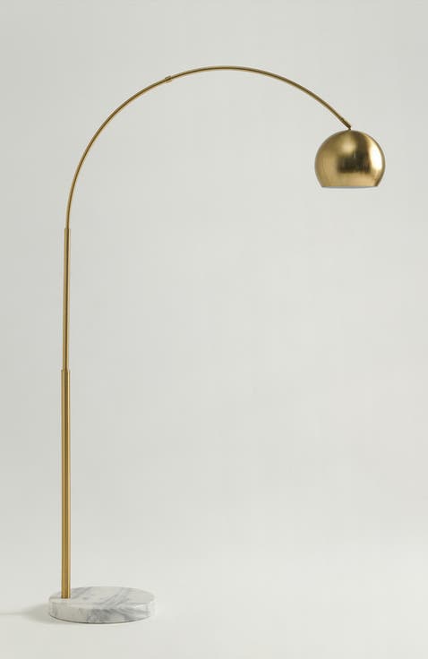 Olivia 75" Adjustable LED Floor Lamp with Metal Bowl Shade and Marble Base, Bulb Included