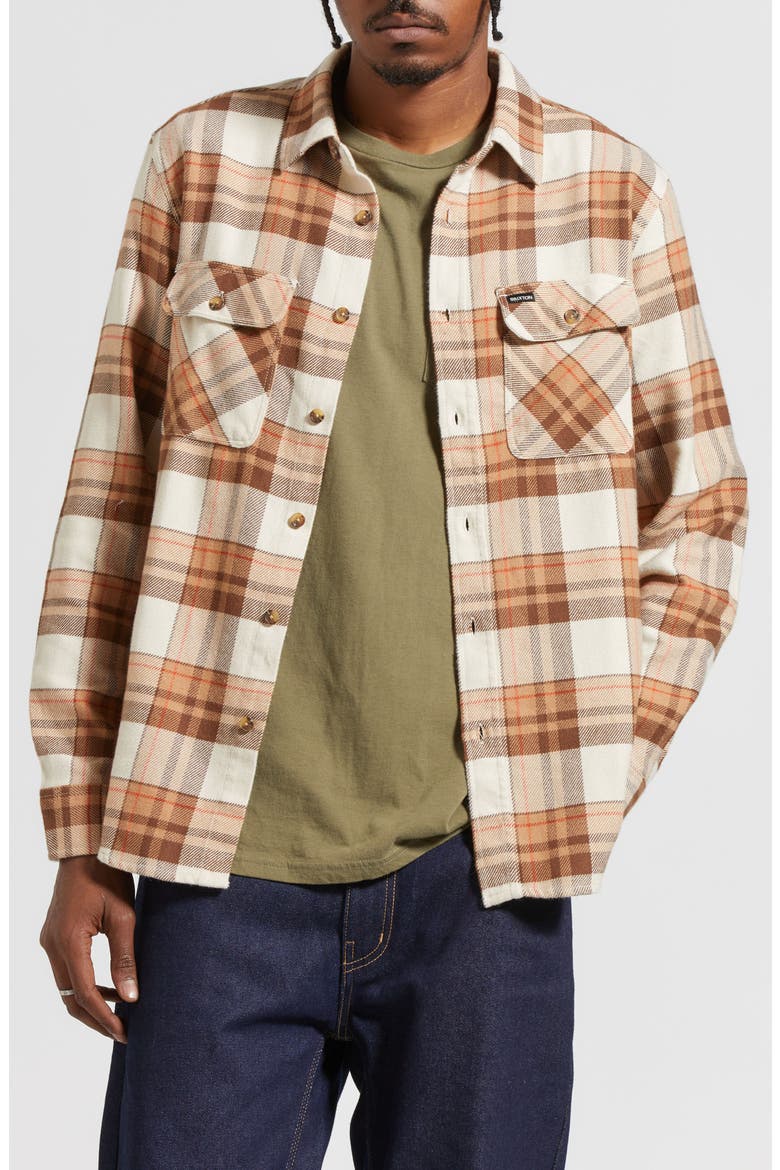 Bowery Flannel Button-Up Shirt, Main, color, WHITECAP/PINECONE BROWN/BURRO