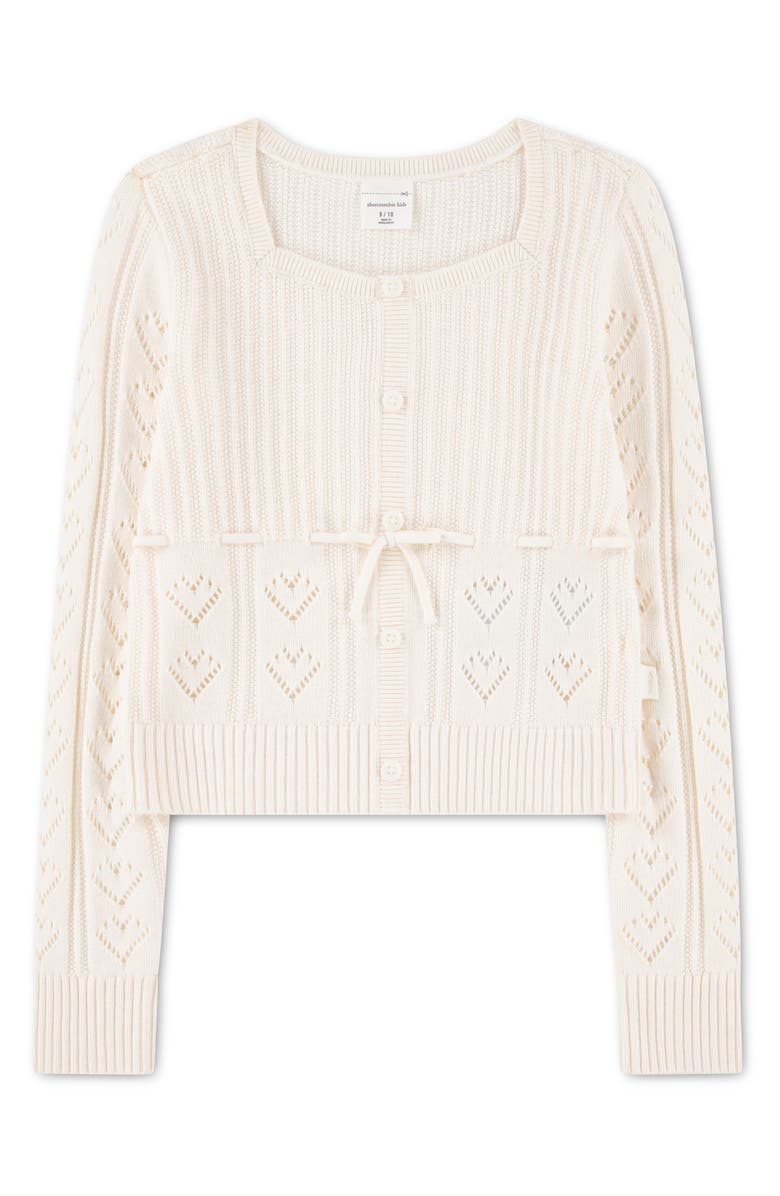 abercrombie kids Kids' Hearts Pointelle Drawstring Waist Cardigan, Main, color, Jet Stream