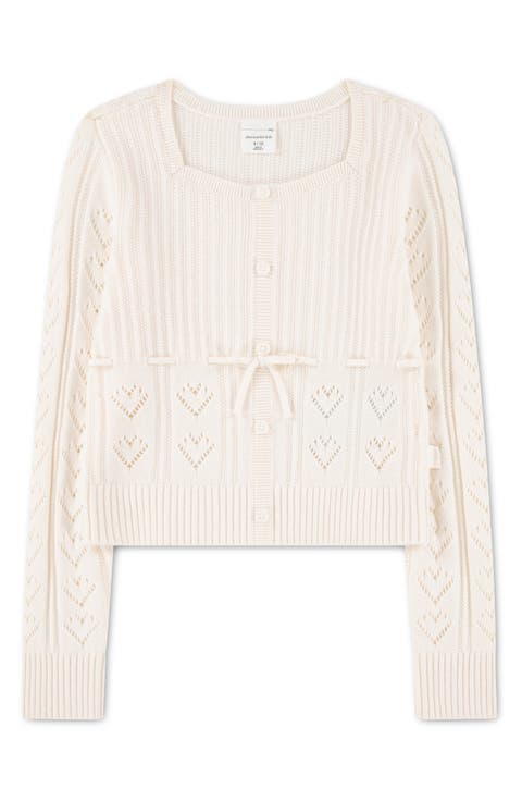 Kids' Hearts Pointelle Drawstring Waist Cardigan (Little Kid & Big Kid)