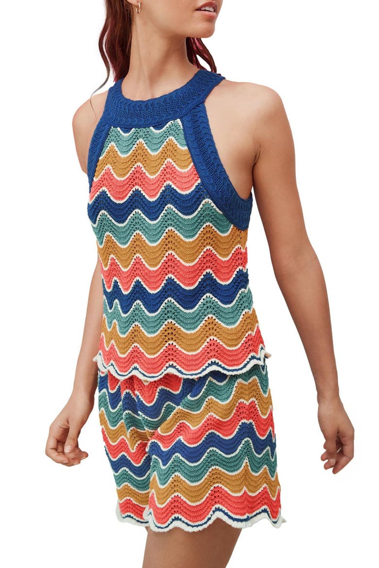 Stripe Open Stitch Sleeveless Cotton Sweater, Main, color, BLUE