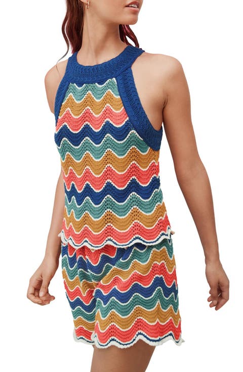 Stripe Open Stitch Sleeveless Cotton Sweater