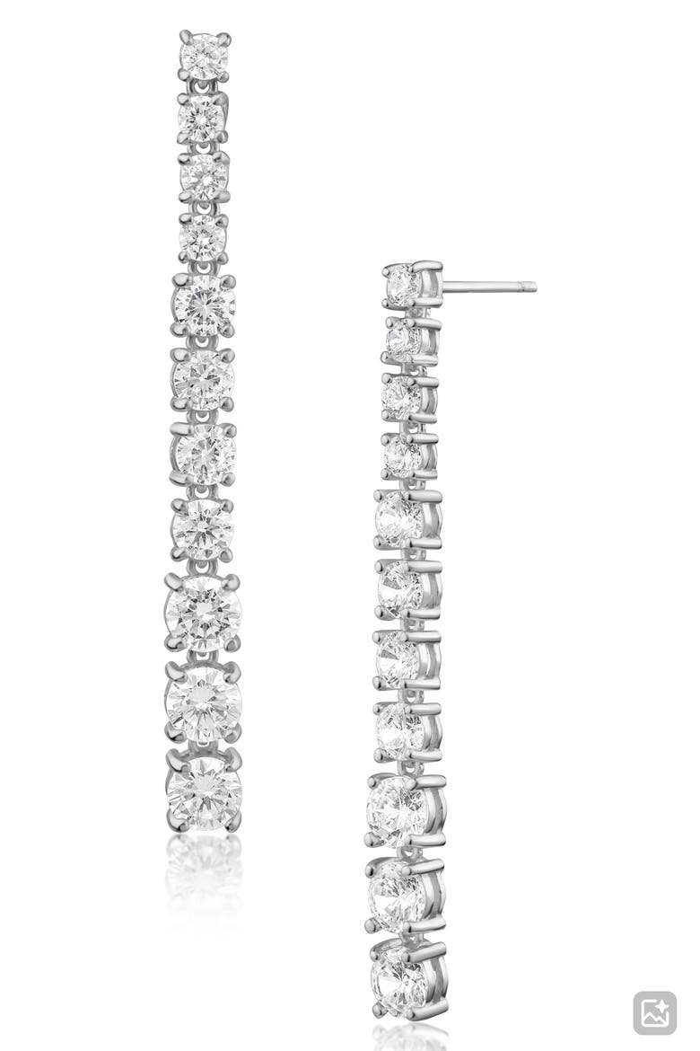 Graduated Cubic Zirconia Linear Drop Earrings, Main, color, RHODIUM PLATED