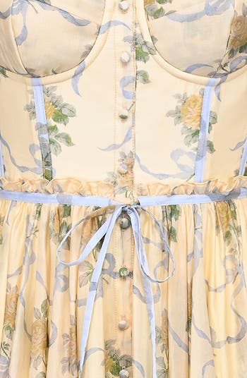 Penelope Floral Puff Sleeve Corset Chiffon Midi Dress