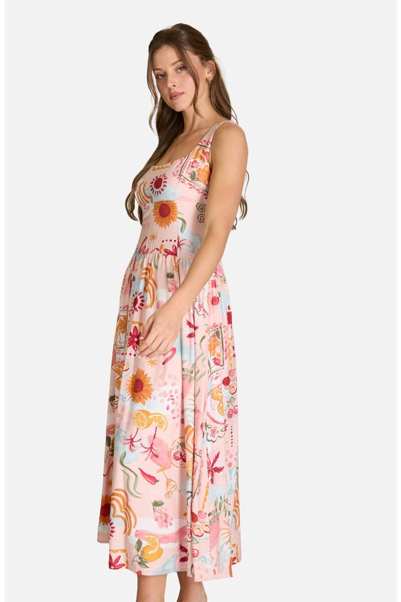 Print Fit & Flare Midi Dress, Alternate, color, BLUSH MULTI