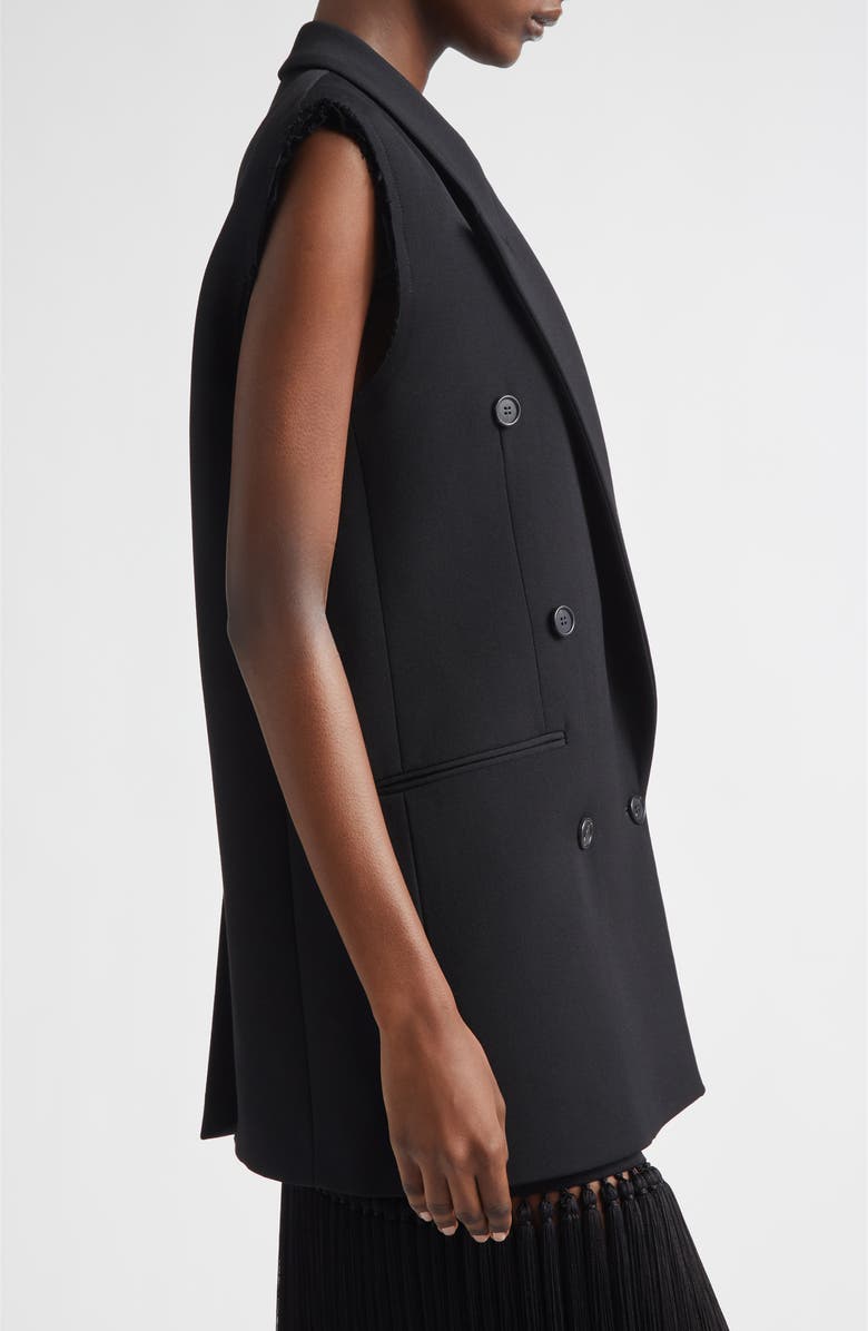 Michael Kors Collection Frayed Double Breasted Wool Gabardine Vest, Alternate, color, Black