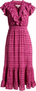 Chelsea28 Ruffle Detail Textured Stripe Dress