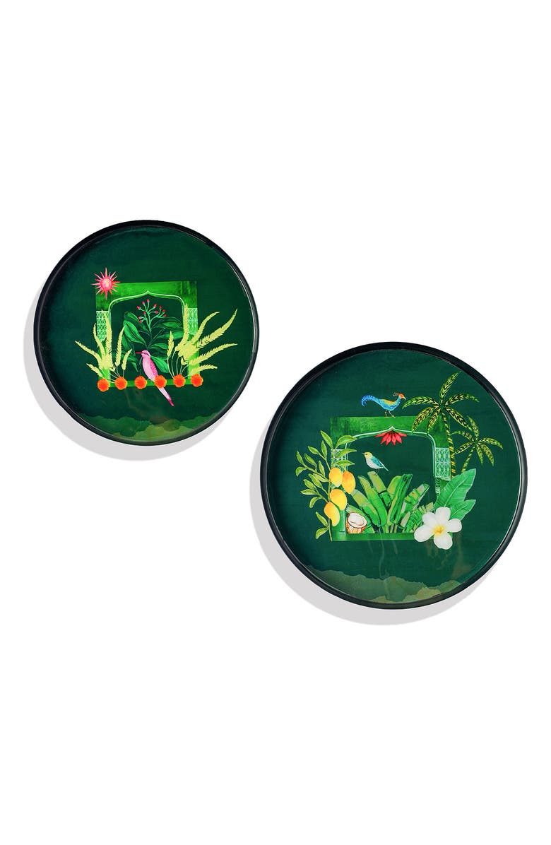 Tiramisu Savanna Pop Set of 2 Metal Trays, Main, color, Green Floral