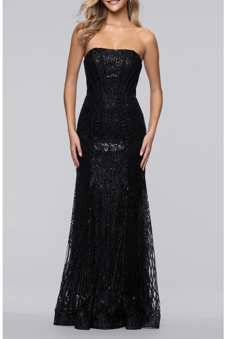 Sequin Strapless Corset Gown, Main, color, BLACK