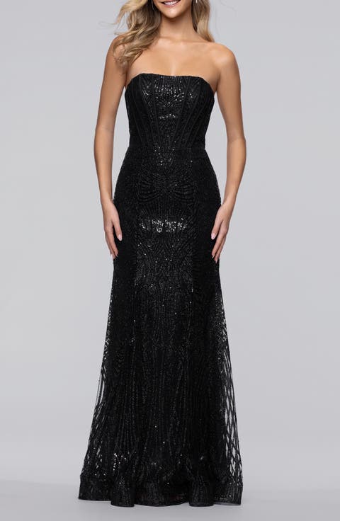 Sequin Strapless Corset Gown