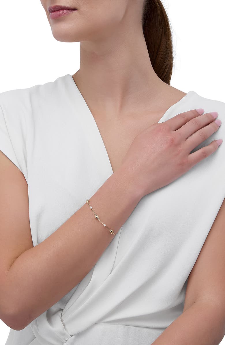 Frankie & Zoe Bead & Cultured Freshwater Pearl Station Bracelet, Alternate, color, Yellow Gold