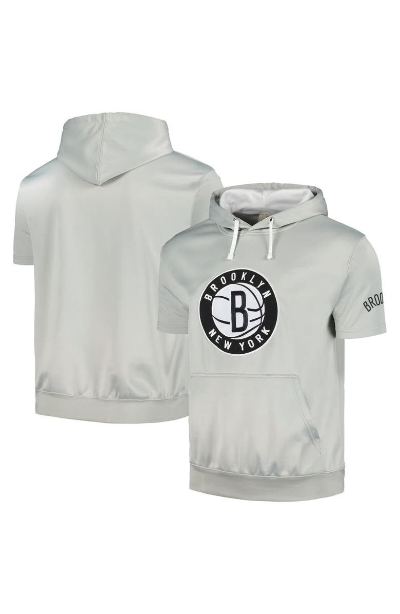 FANATICS Men's Fanatics Branded Silver/White Brooklyn Nets Short Sleeve Pullover Hoodie, Main, color, Silver