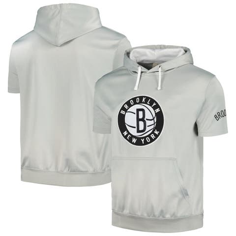 Men's Fanatics Branded Silver/White Brooklyn Nets Short Sleeve Pullover Hoodie