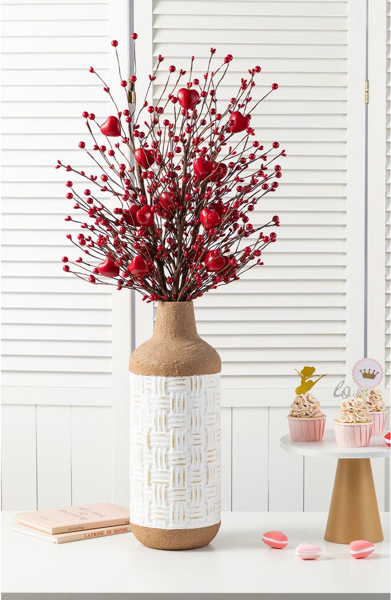 Glitzhome Set of 2 28"H Valentine's Red Berry & Heart Picks, Alternate, color, Red