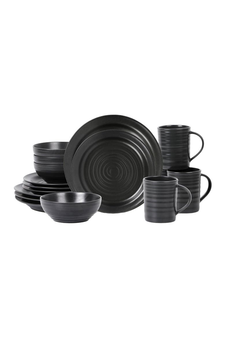 Orbit Stoneware 16-Piece Dinnerware Set with Cereal Bowls and Mugs, Main, color, Charcoal