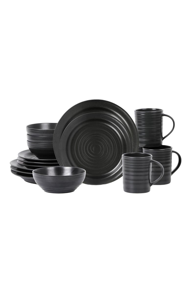 Stone Lain Orbit Stoneware 16-Piece Dinnerware Set with Cereal Bowls and Mugs, Main, color, Charcoal