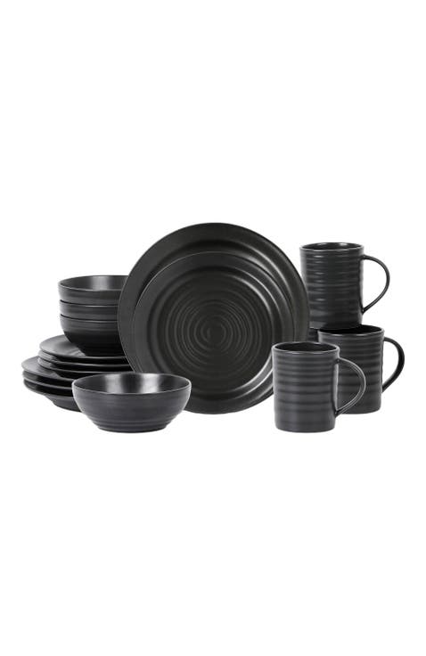 Orbit Stoneware 16-Piece Dinnerware Set with Cereal Bowls and Mugs