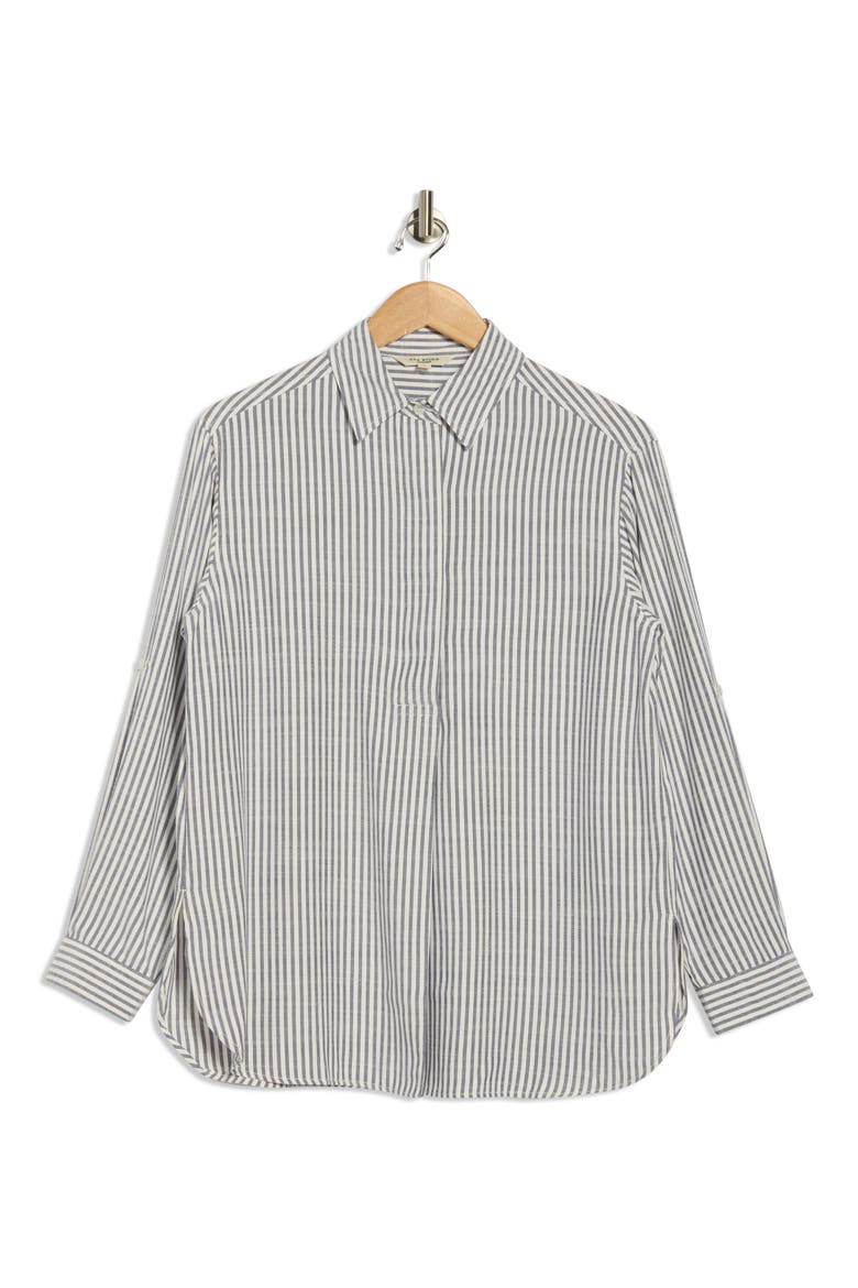 Stripe Oversize Long Sleeve Button-Up Tunic, Alternate, color, INOFWEVS-INDIGO/OFF WHITE EVEN STRIPE-JL-25010