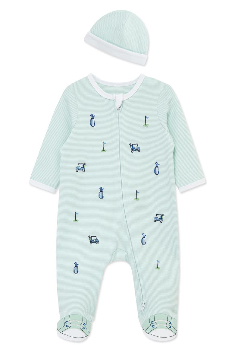 Golf Cotton Footie & Hat Set (Nordstrom Exclusive), Main, color, GREEN