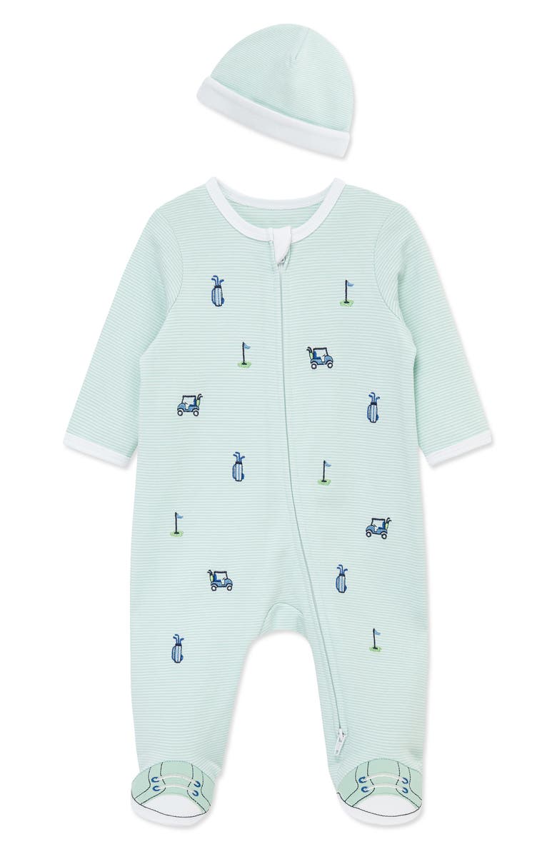 Little Me Golf Cotton Footie & Hat Set, Main, color, Green