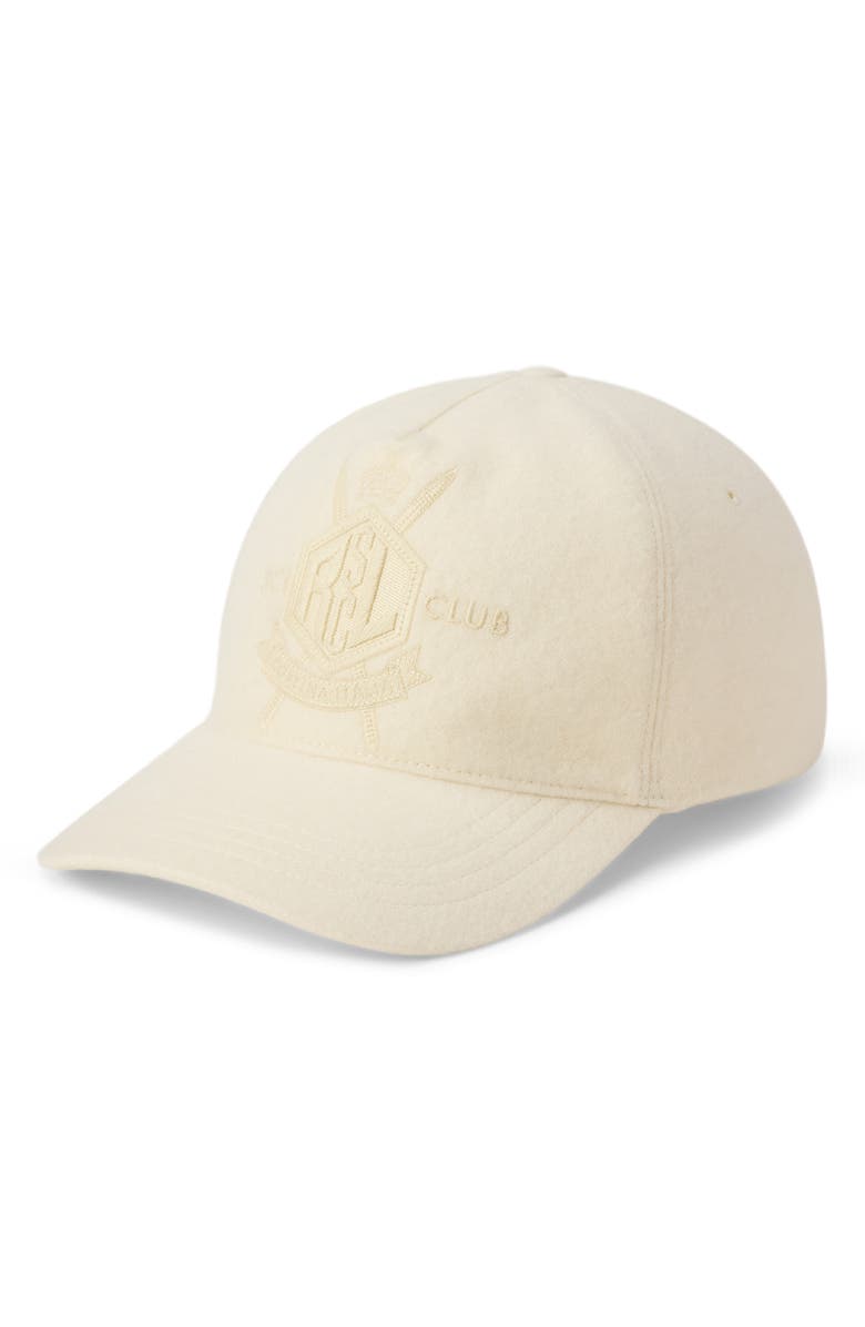 Ralph Lauren Purple Label Embroidered Cashmere Melton Adjustable Baseball Cap, Main, color, Classic Cream