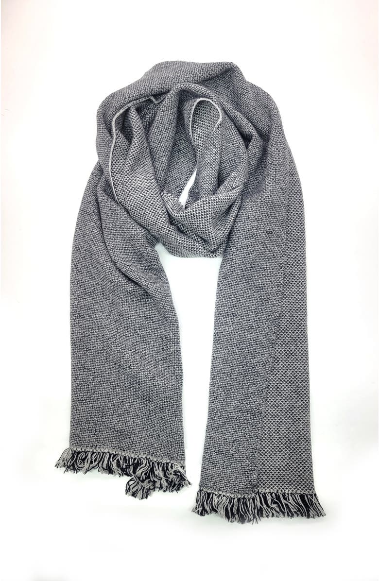 Portolano Cashmere scarf with fringes, Main, color, Black/Silver
