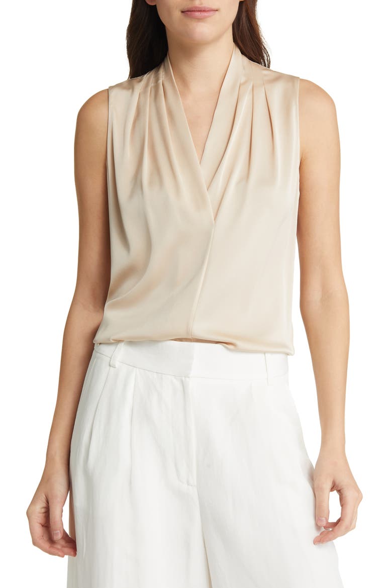 'Mila' Sleeveless Stretch Silk Blouse, Main, color, ANTIQUE