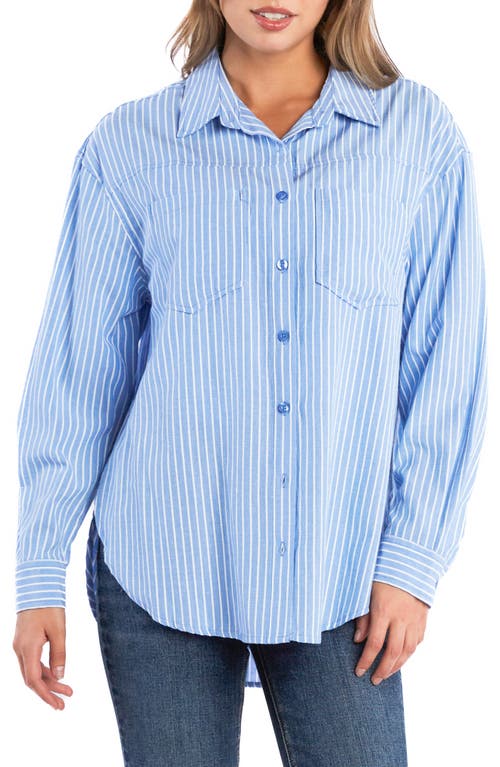 Billy T Stripe Linen Blend Button-up Shirt In Denim Blue Stripes