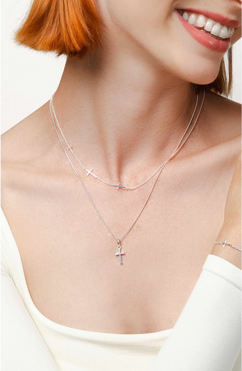 Rizen Jewelry Small Cross Pendant Necklace, Alternate, color,  Sterling Silver
