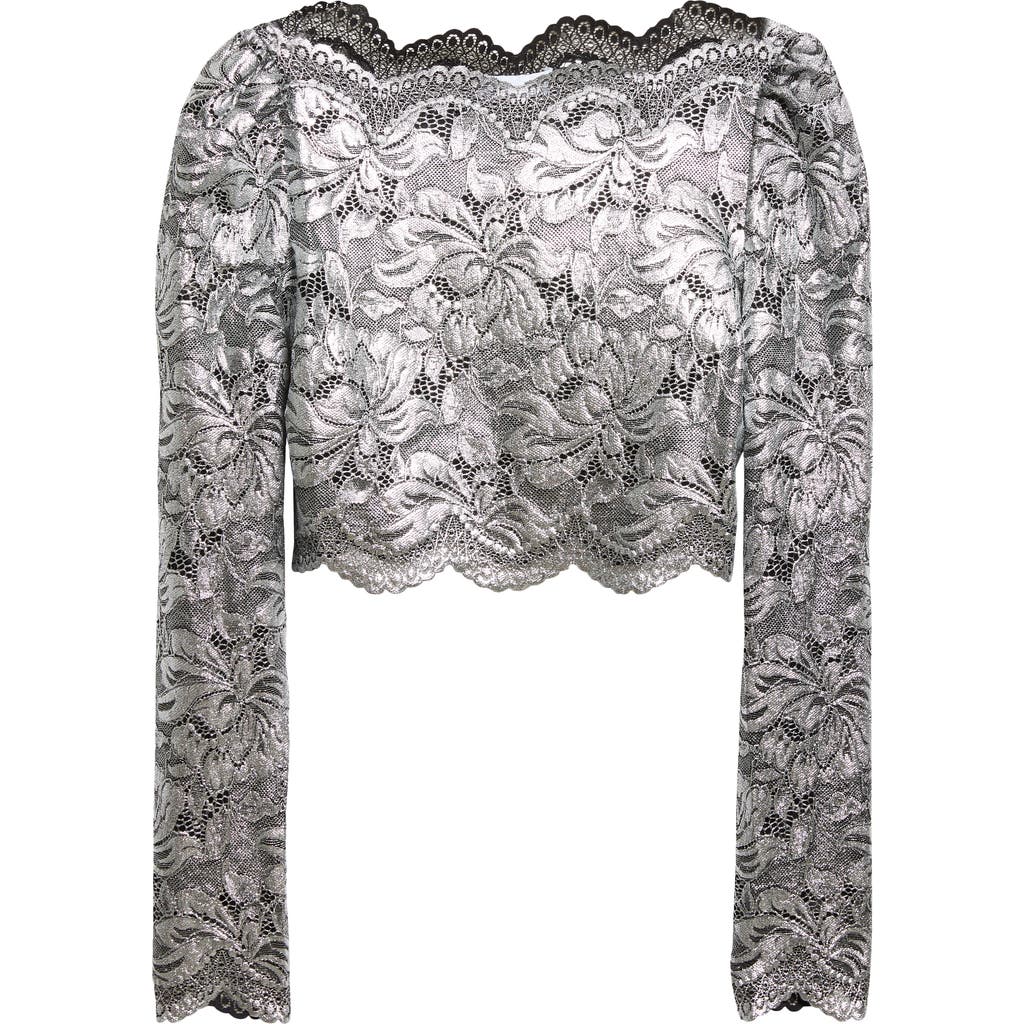 Rabanne Cropped Scalloped Stretch-lace Top In Blue