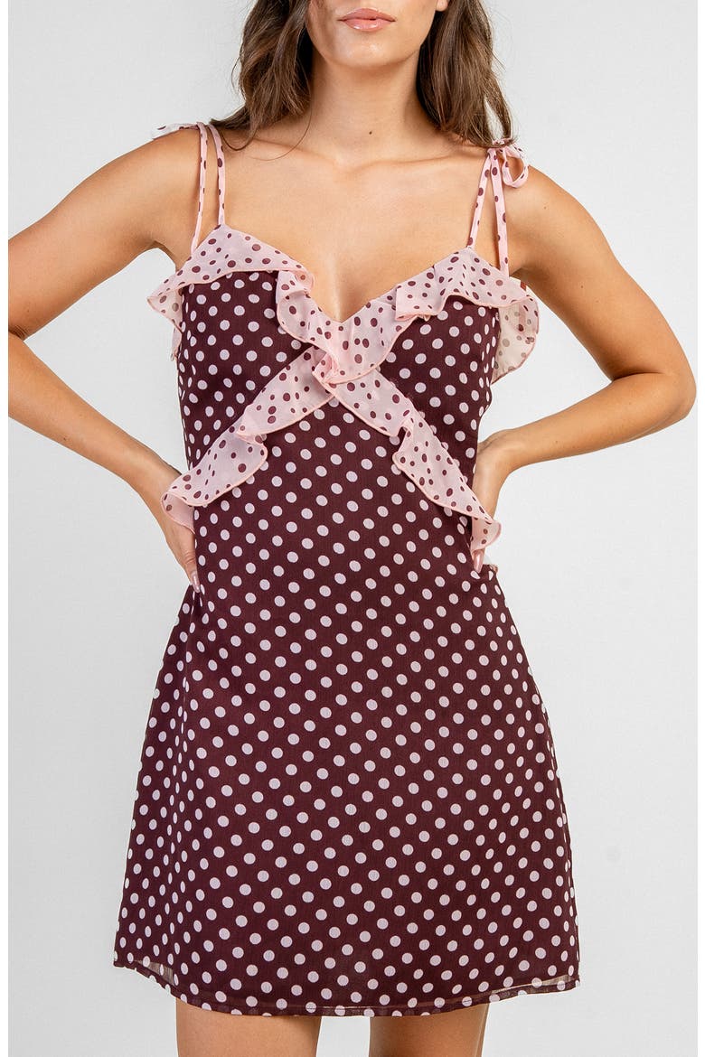 Dot Ruffled Minidress, Alternate, color, BURGUNDY