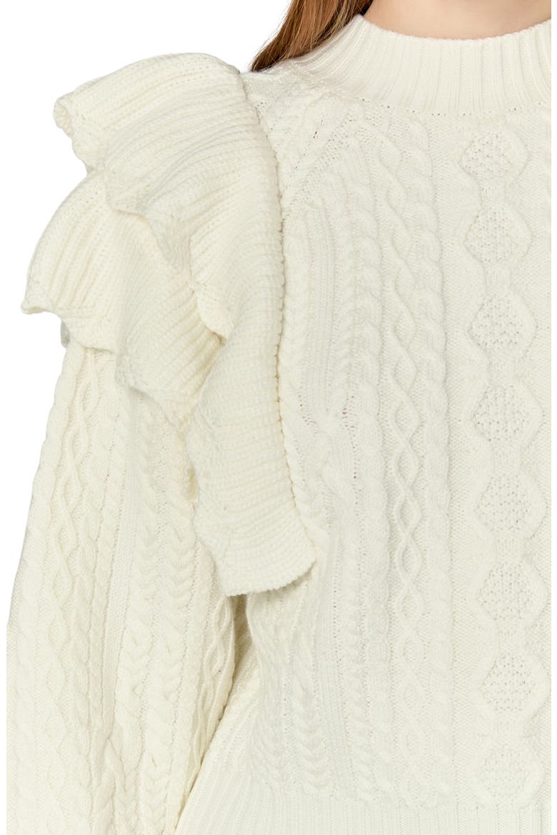 Ruffle Cable Stitch Sweater, Alternate, color, IVORY