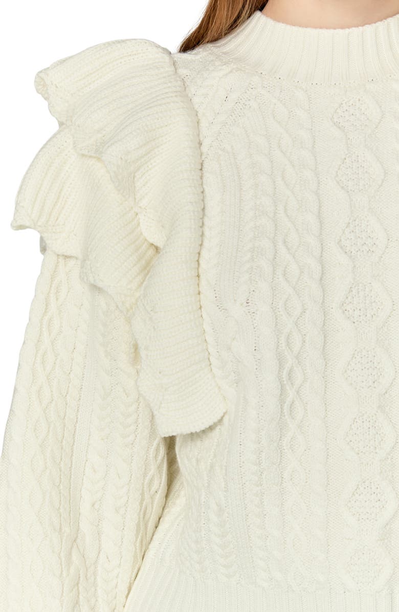 Endless Rose Ruffle Cable Stitch Sweater, Alternate, color, Ivory