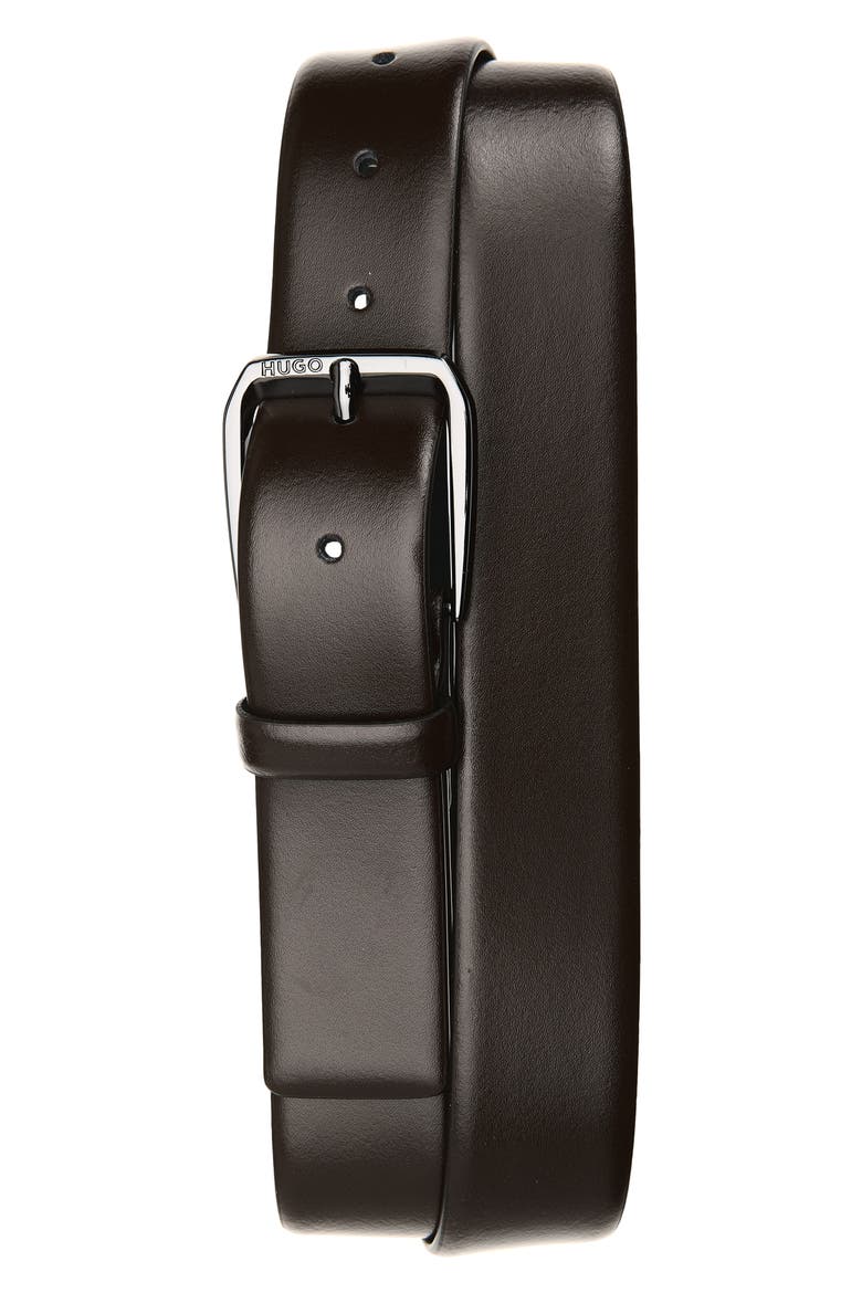 Giuel Leather Belt, Main, color, DARK BROWN