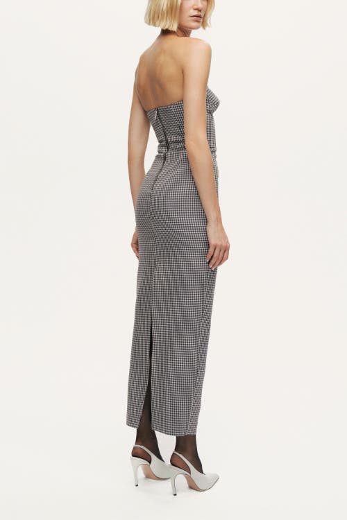 Nocturne Sweetheart Neckline Strapless Checked Midi Dress In Gray