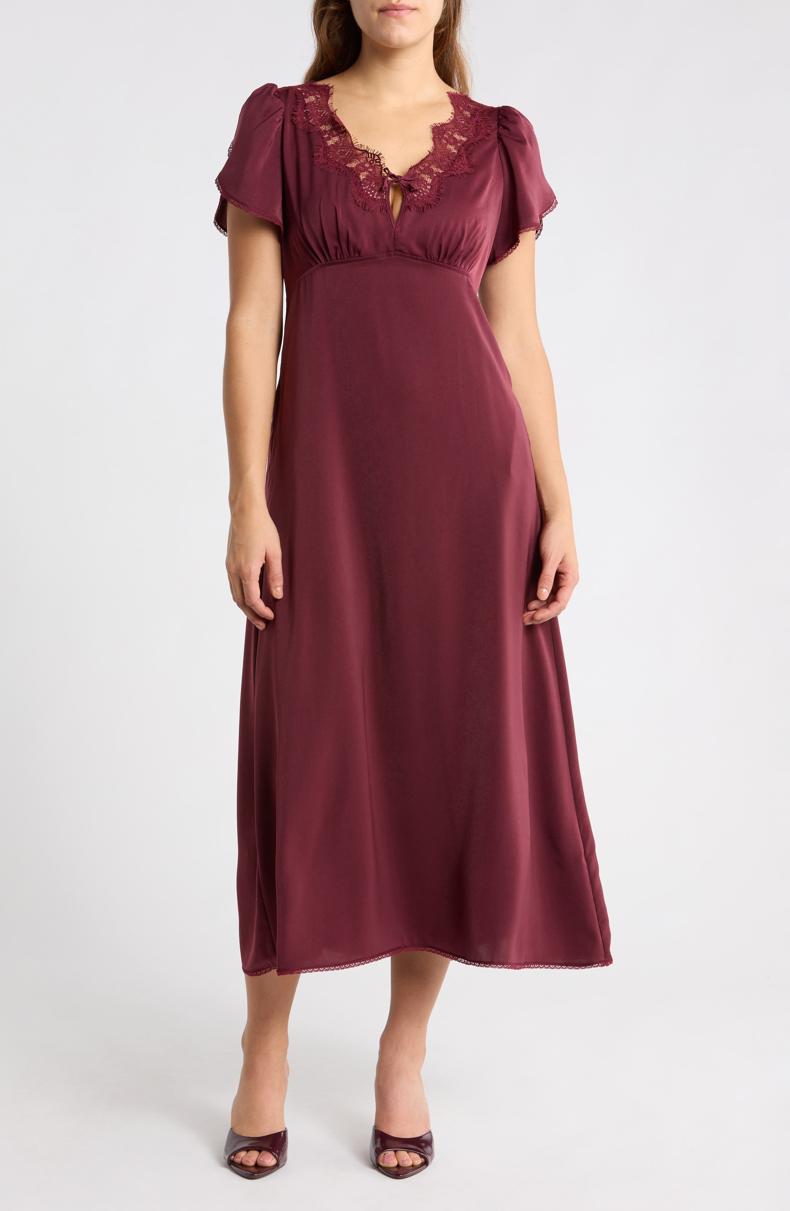 Lace Trim Puff Sleeve Maxi Dress