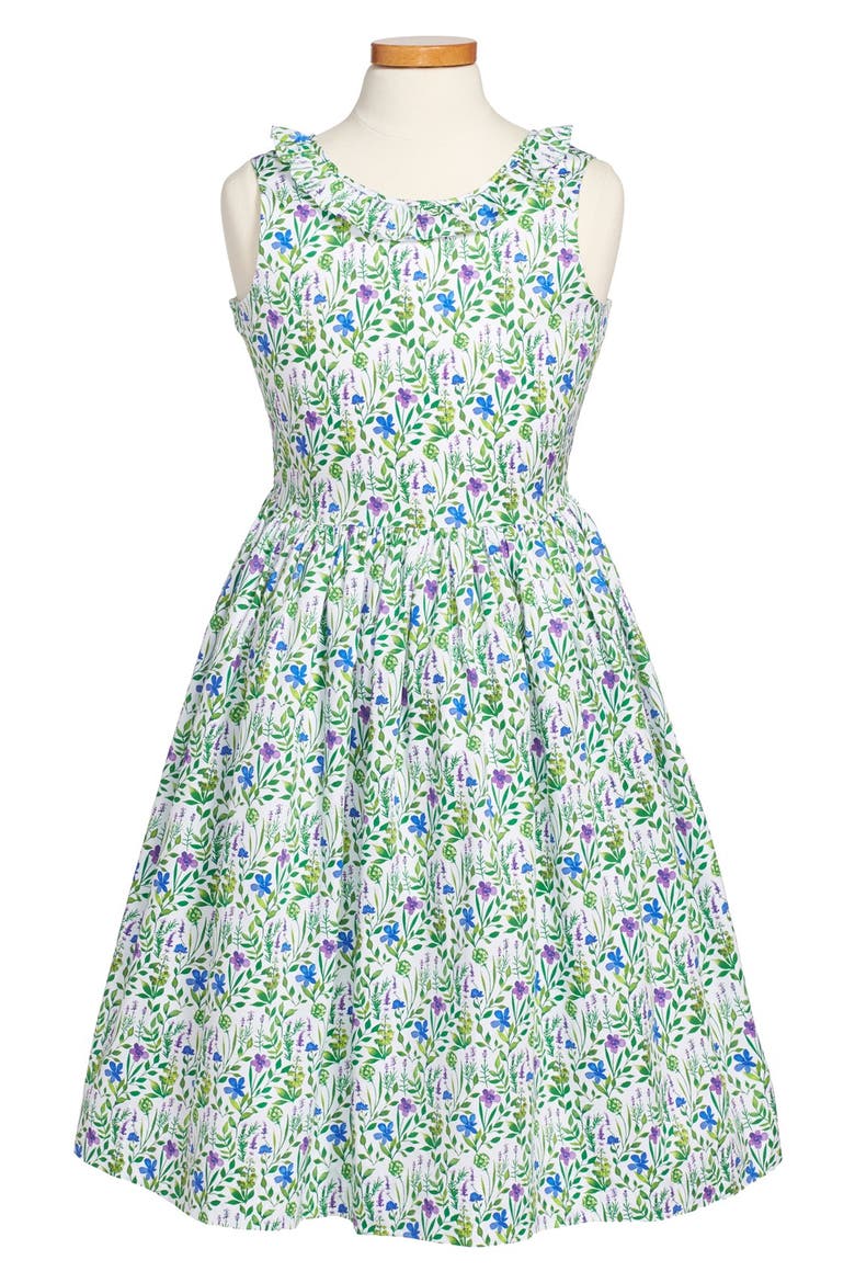 'Meadow Floral' Sleeveless Party Dress, Main, color, FERN MULTI