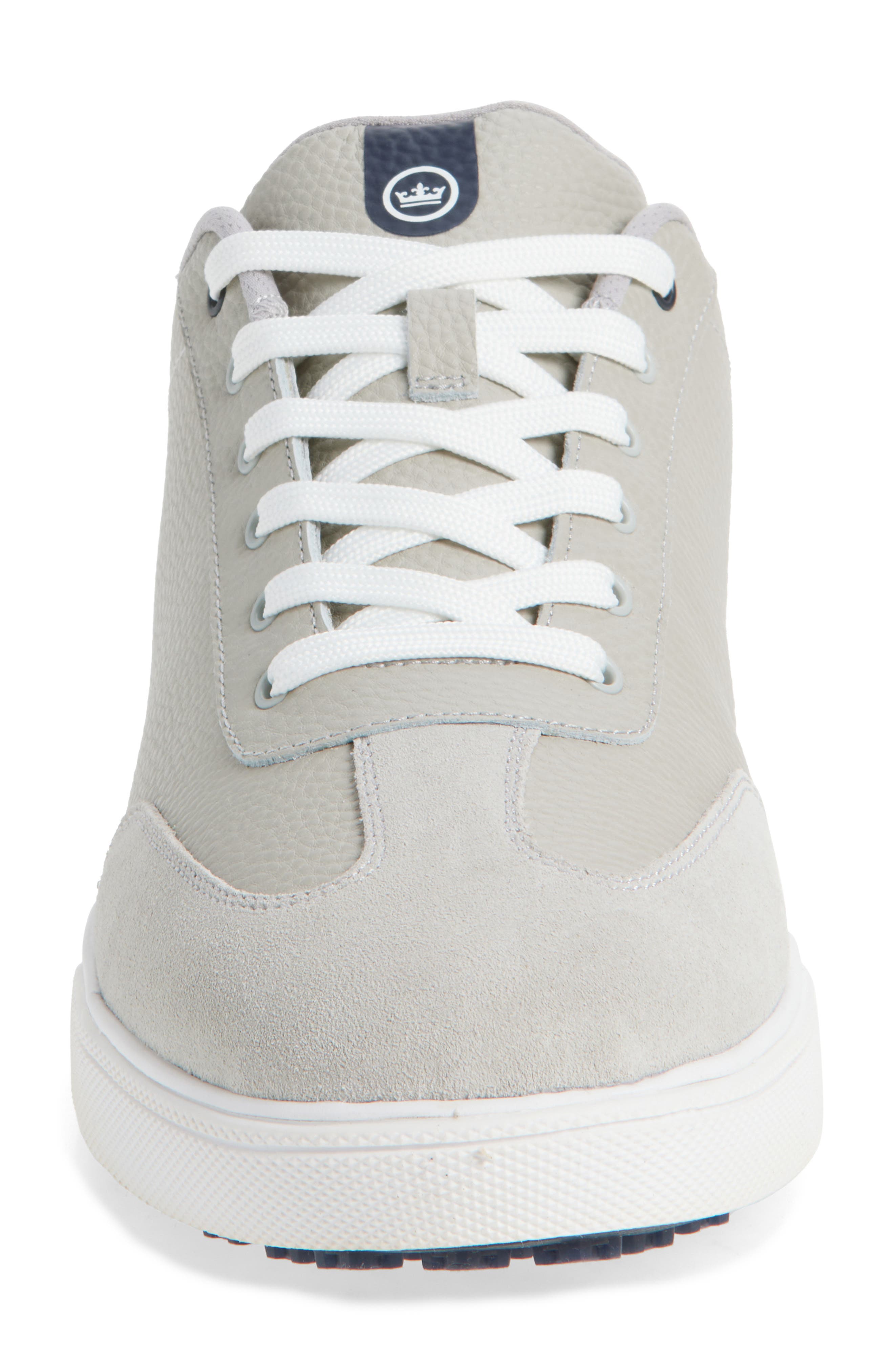 Peter Millar Drift Hybrid Water Resistant Leather Golf Shoe, Alternate, color, Warm Grey/ Navy