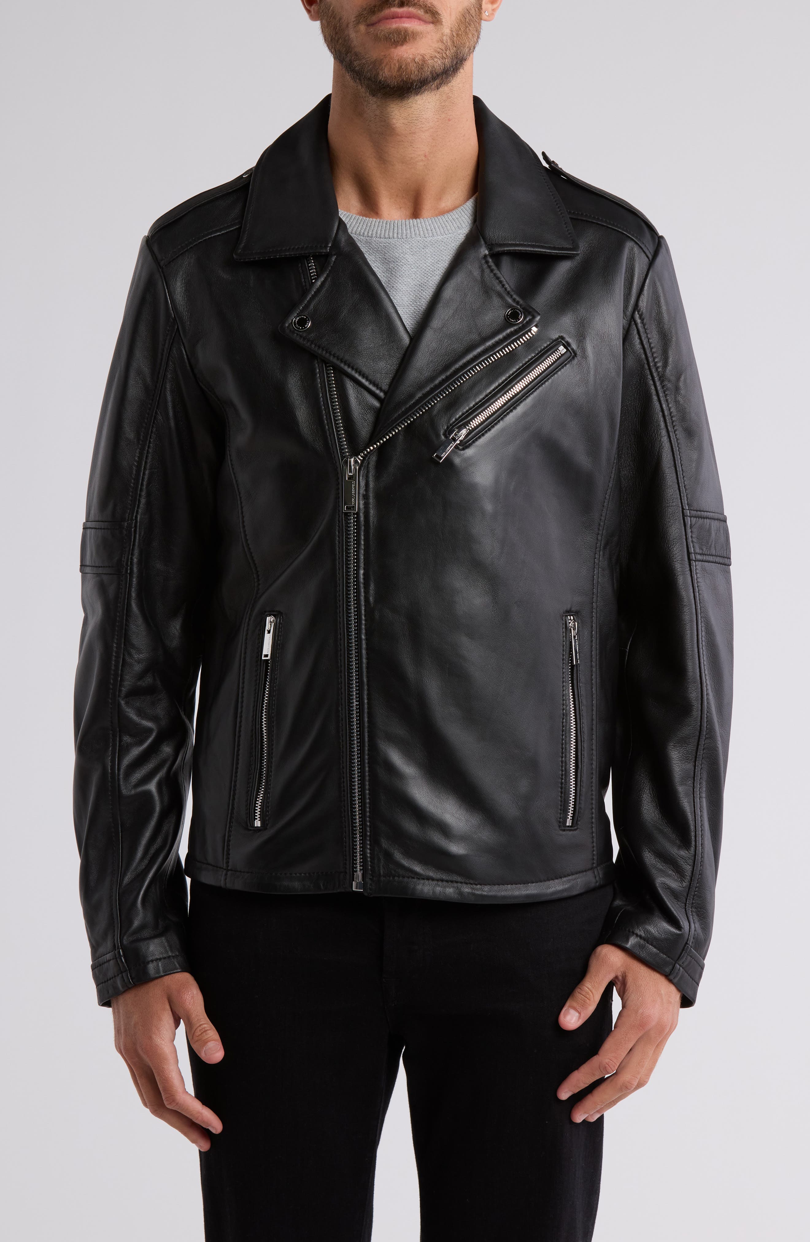KARL LAGERFELD PARIS Leather Moto Jacket