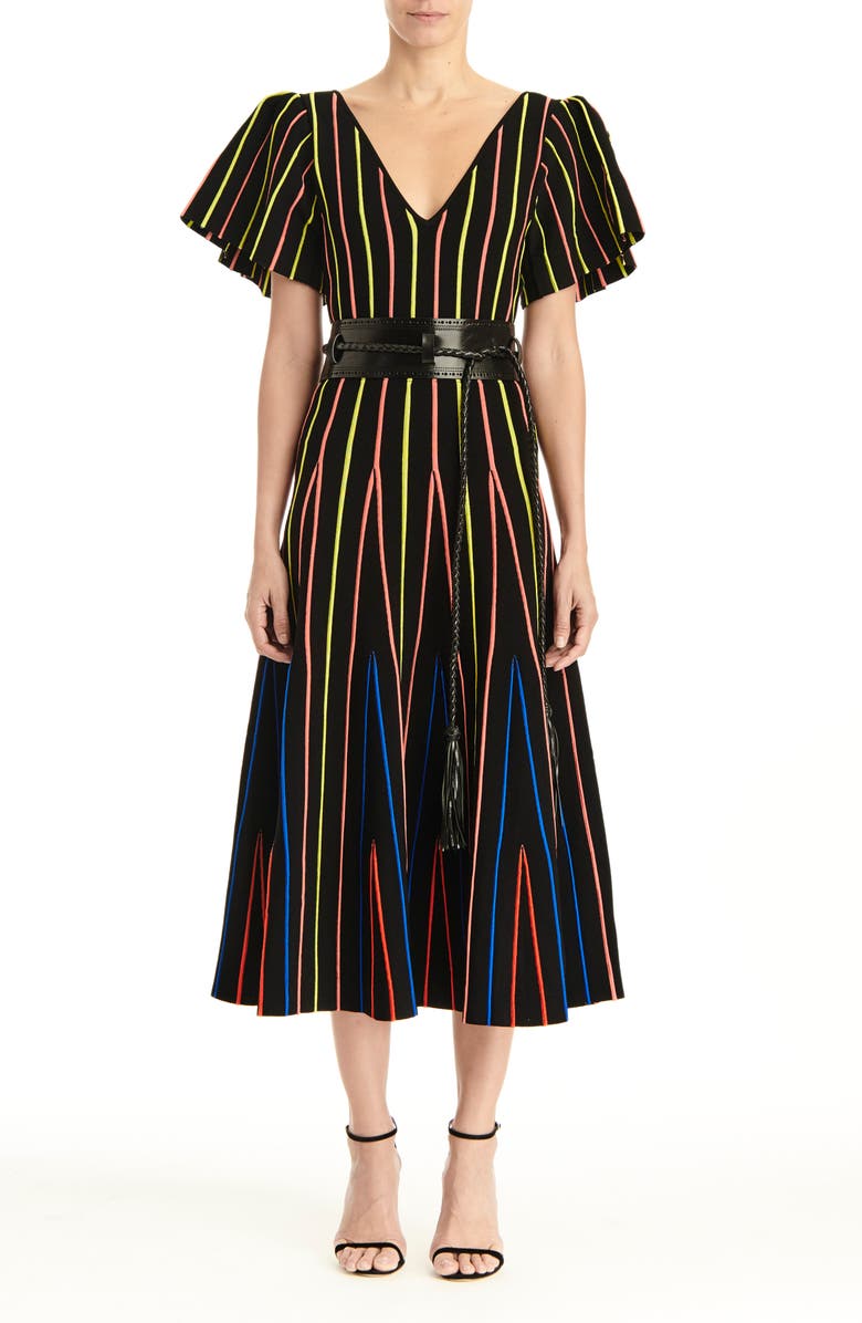 Carolina Herrera Flutter Sleeve Fit & Flare Midi Dress, Alternate, color,