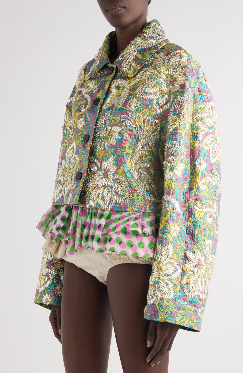 Dries Van Noten Rosea Floral Jacquard Lamé Crop Jacket, Alternate, color, Lemon