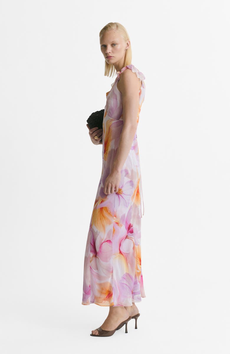 MANGO Floral Ruffle Chiffon Maxi Dress, Alternate, color, Light/ Pastel Purple