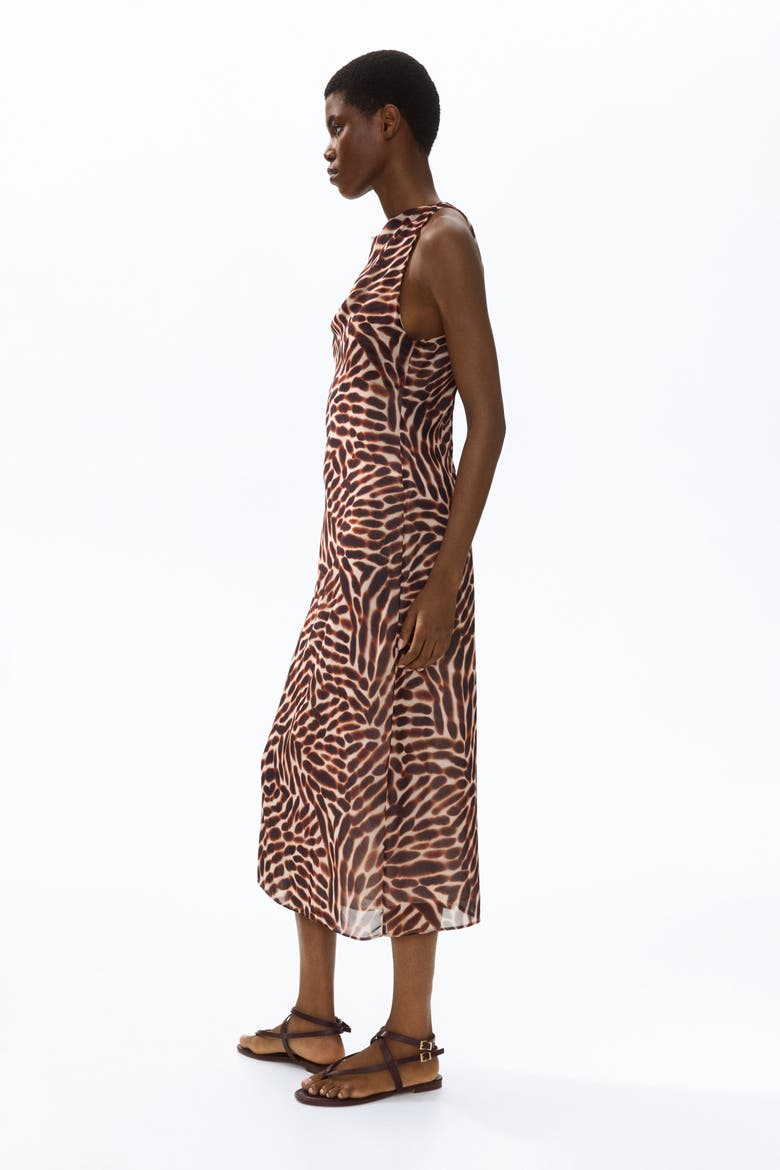 Sleeveless Cowl-neck Dress, Alternate, color, Light beige/patterned